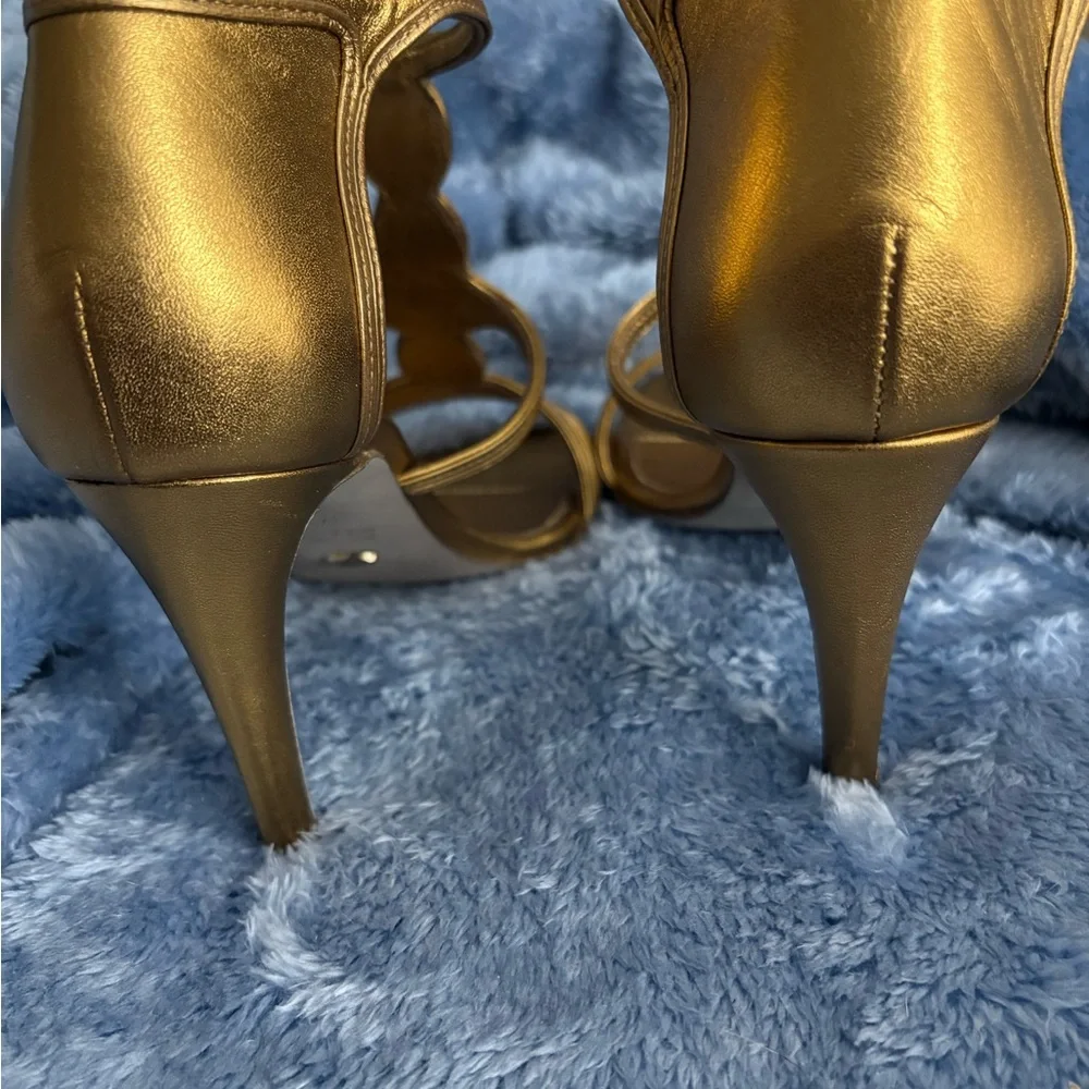 Sergio Rossi Gold Sandals with High Heel and Braided Straps